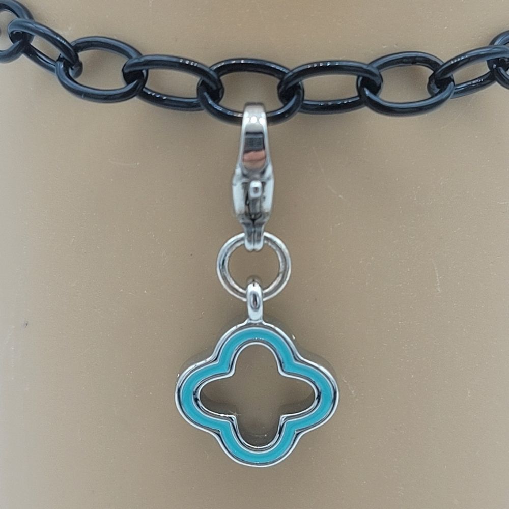 5/$21 🦉 O2 ORIGAMI OWL SILVER TEAL QUATREFOIL DANGLE CHARM
